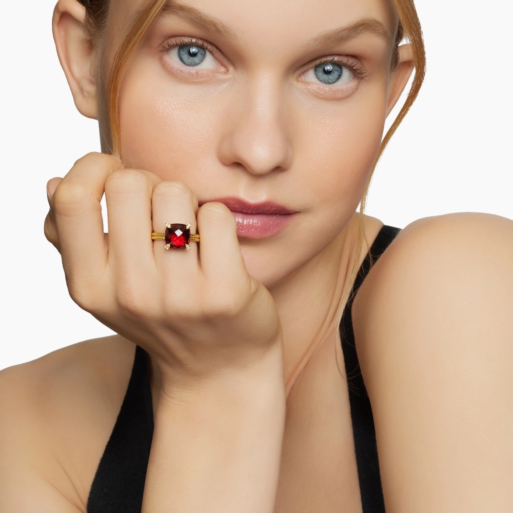 David Yurman CHATELAINE 18K YG  Garnet Ring with Diamonds - Picture 7 of 10